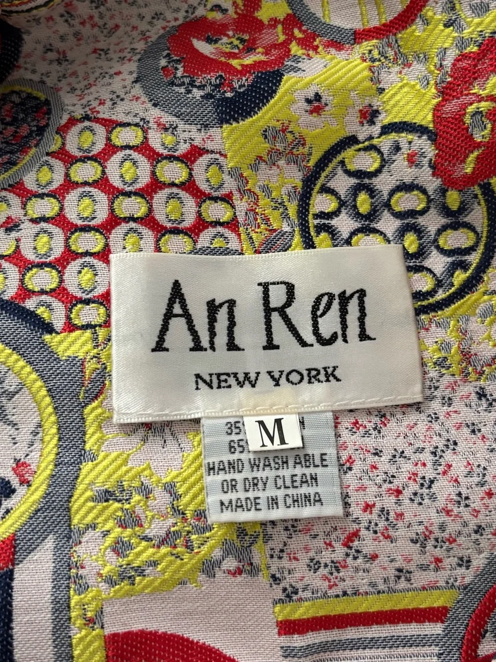 An Ren Vintage Multi Color Geometric Floral Print Wearable Art Mid Length Coat